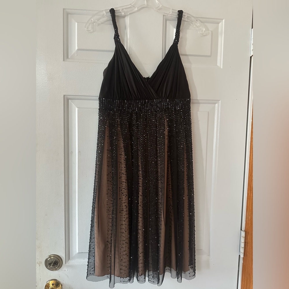 BCBG Max Azria‎ Y2K jeweled mesh black party dress. Size 6P.